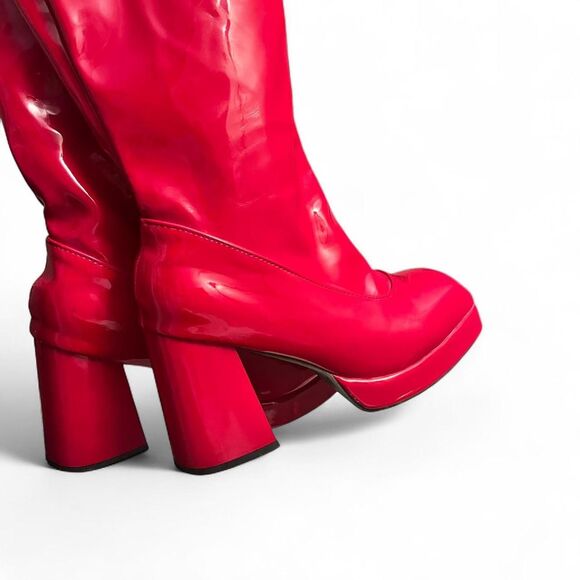 Shiny Red Platform Thigh-High Boots - Picture 5 of 5